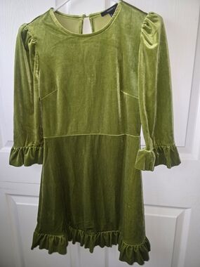 Forever 21 Olive Velvet Ruffle Hem Dress for Girls